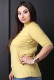 Mock Neck Crisscross Keyhole Elbow Sleeves Top