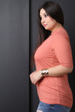 Mock Neck Crisscross Keyhole Elbow Sleeves Top