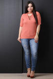Mock Neck Crisscross Keyhole Elbow Sleeves Top