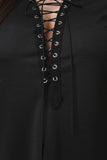 Grommet Lace-Up Short Sleeves Shift Dress