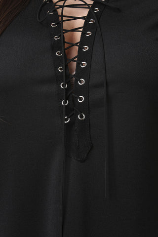 Grommet Lace-Up Short Sleeves Shift Dress