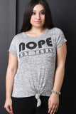 Graphic Print Knotted Marled Knit Short Sleeves Top
