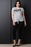 Graphic Print Knotted Marled Knit Short Sleeves Top