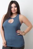 Keyhole-Front Ruched Sleeveless Top