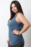 Keyhole-Front Ruched Sleeveless Top