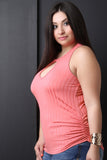 Keyhole-Front Ruched Sleeveless Top