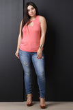 Keyhole-Front Ruched Sleeveless Top