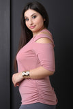 Cold Shoulder Side Ruched Top