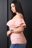 Double Flutter Bardot Diamond Texture Top