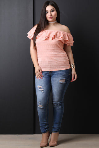 Double Flutter Bardot Diamond Texture Top