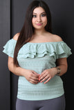 Double Flutter Bardot Diamond Texture Top
