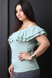 Double Flutter Bardot Diamond Texture Top