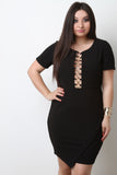 Deep Plunge Ring Trim Midi Dress