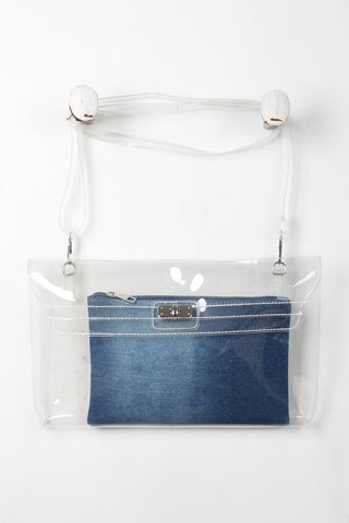 Denim Clear Envelope Clutch