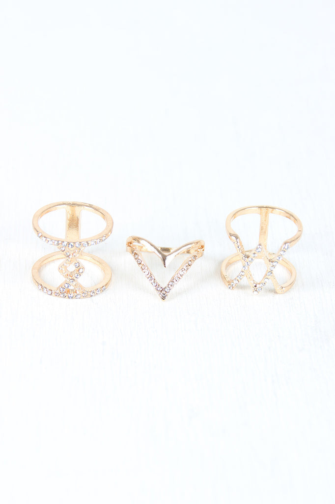 Rhinestone Pattern Ring Set