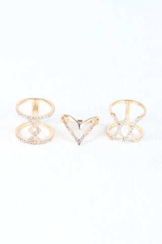Rhinestone Pattern Ring Set