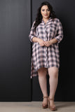 High Low Button Up Plaid Dress