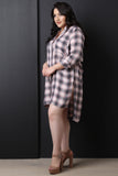 High Low Button Up Plaid Dress