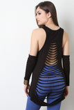 Slit Back Cold Shoulder Terry Cloth Top
