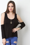Slit Back Cold Shoulder Terry Cloth Top