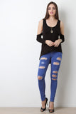 Slit Back Cold Shoulder Terry Cloth Top