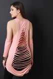 Slit Back Cold Shoulder Terry Cloth Top