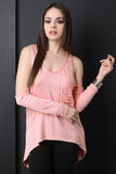 Slit Back Cold Shoulder Terry Cloth Top