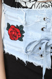 Rose Embroidery Denim Corset Belt