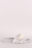 Wild Diva Lounge Faux Pearl Embellished Fur Slide Sandal