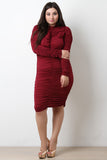Semi-Sheer Mock Neck Ruched Dress