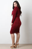 Semi-Sheer Mock Neck Ruched Dress