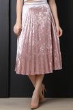 Crushed Velvet Accordion Pleated Midi Skirt