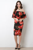Off The Shoulder Floral Print Midi Dress