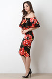 Off The Shoulder Floral Print Midi Dress