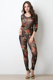Semi-Sheer Floral Scooped Jumpsuit