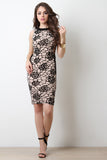 Mesh Floral Side Lace Up Midi Dress