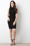 Criss Cross Lace Mock Neck Midi Dress