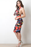 Color Blotch Ruffle Yoke Midi Dress