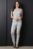 Casual French Terry Distressed Jumpsuit