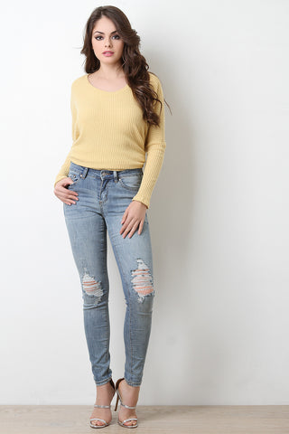 Form Fitting Distressed Knees Skinny Jeans