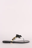 Rhinestone Accent Bow Jelly Thong Flat Sandal