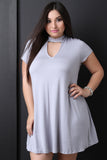 Jersey Knit Mock Choker Neck Shift Dress