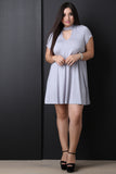 Jersey Knit Mock Choker Neck Shift Dress