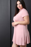 Jersey Knit Mock Choker Neck Shift Dress