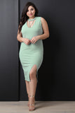 Form Fitting Strappy Caged Sleeveless Midi Dress
