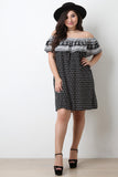 Mixed Print Off The Shoulder Shift Dress
