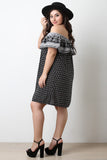 Mixed Print Off The Shoulder Shift Dress