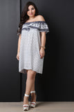 Mixed Print Off The Shoulder Shift Dress