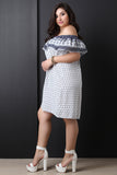 Mixed Print Off The Shoulder Shift Dress