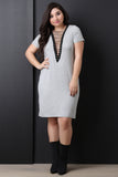 V-Neck Corset Lace Up Short Sleeve Tee Shirt Dress